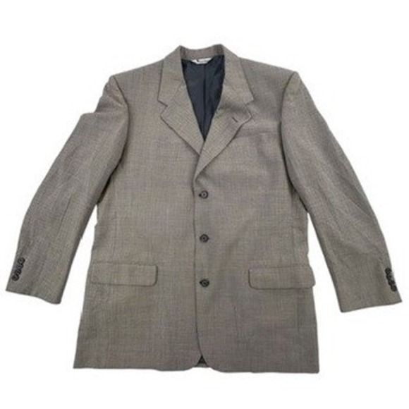 Aquascutum Mens 46L Blazer Regent 100 Collection Gray Plaid Wool Sport Coat